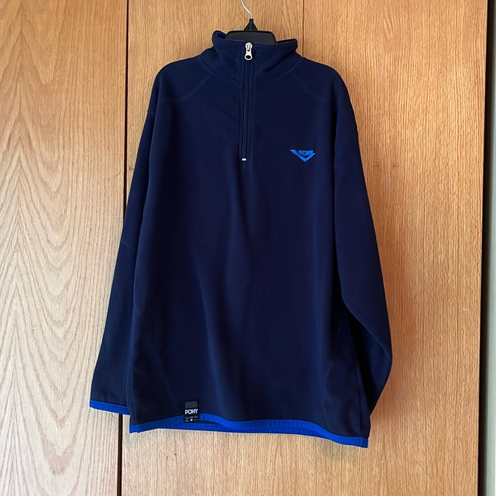 Old school Pony navy blue 1/4 zip pullover fleece top shirt boy’s M 10-12 GUC